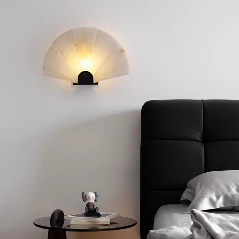 Modern Designer Natural Marble Wall Light Luxury Model Room Bedroom Bedside Lamp Living Room Background Art Lighting Fixtures