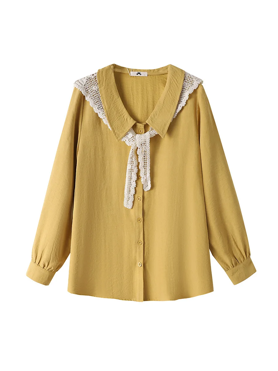 Busto da donna taglie forti 150 kg 155 Camicia con risvolto a maniche lunghe allentata primavera autunno Giallo 5XL 6XL 7XL 8XL 9XL