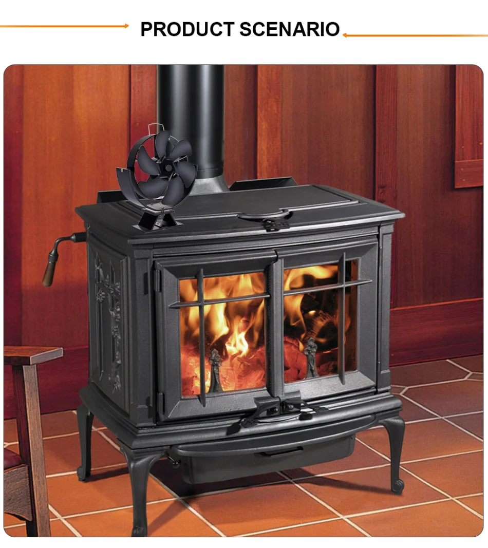 VonHaus Kachelventilator, dubbele houtkachelventilator met 6 bladen, warmteaangedreven voor hout/houtkachels, open haarden, kachelkachels, stille werking, milieuvriendelijke circulatie