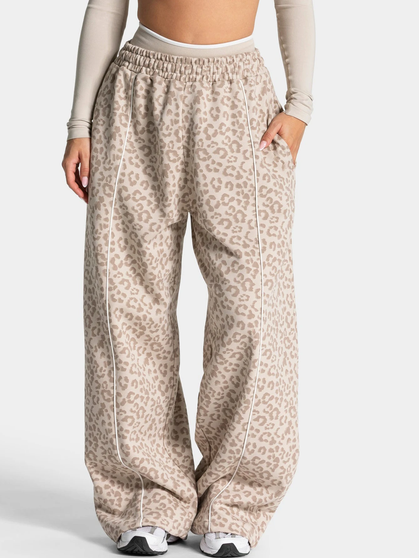 Damen Hochelastische Leopardenmuster Yoga-Hose Locker Geschnittene Weite Fitness-Trainingshose Po-Formende Schlanke Lässige Sporthose