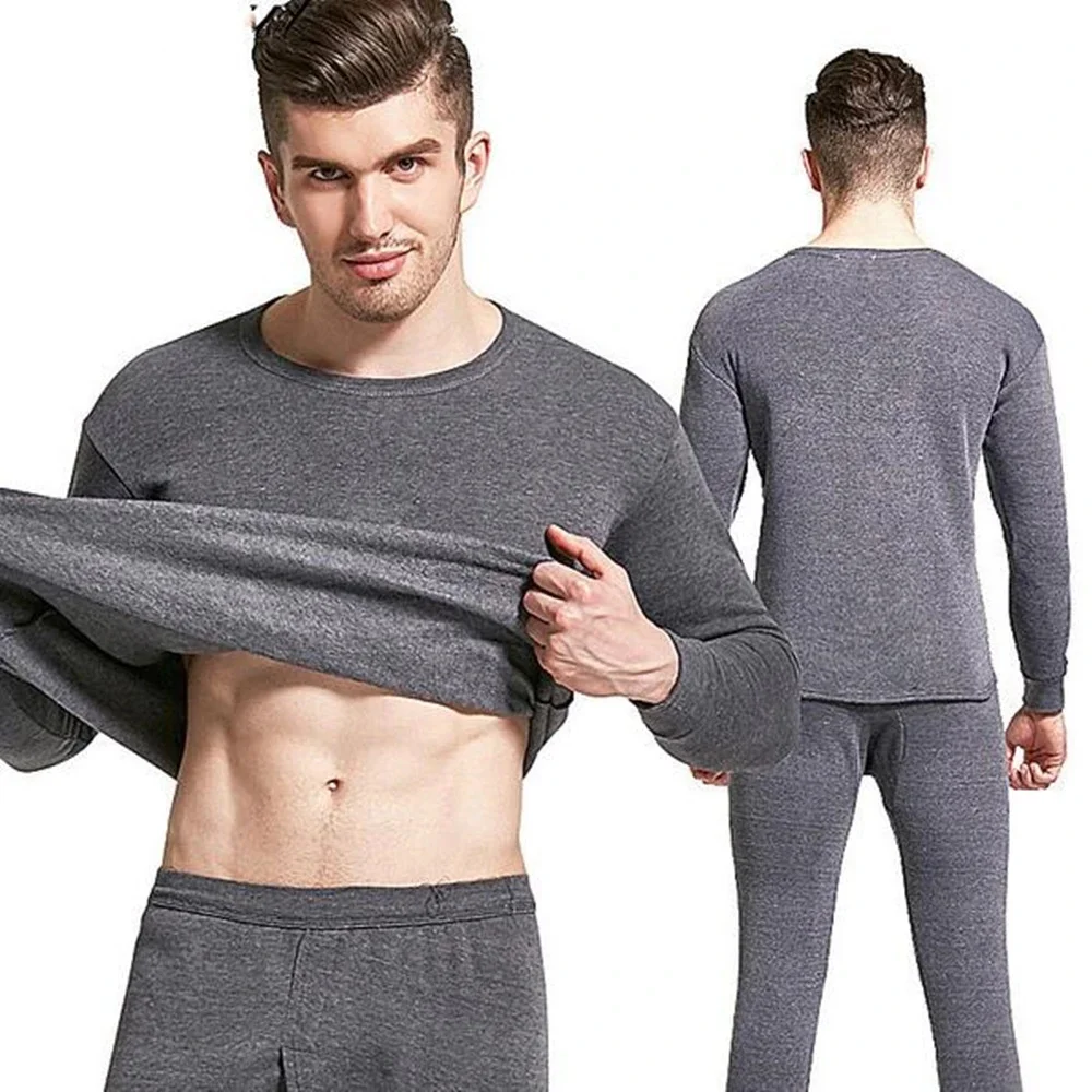 Winter Men Thermal Underwear Set Soft Cotton Fleece-lined Warm Panels Long Johns Top & Bottom Set Thermo Clothing Pajamas