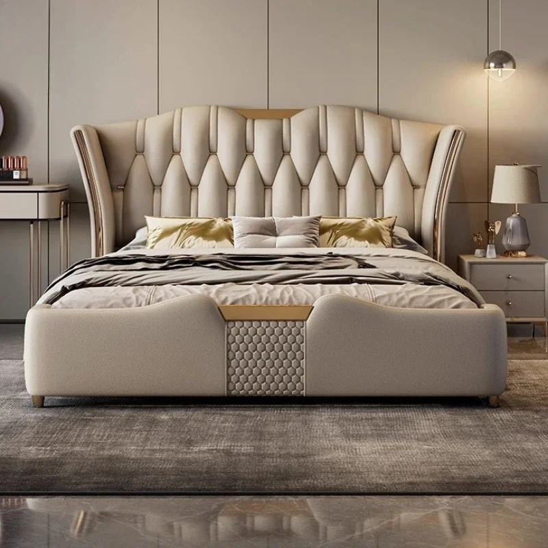 150×200 180×200 200×220 Cm Bedroom Beds Frame Furniture Luxury Light Luxury Leather Bed 2 People Double Beds Bed Bases Frames
