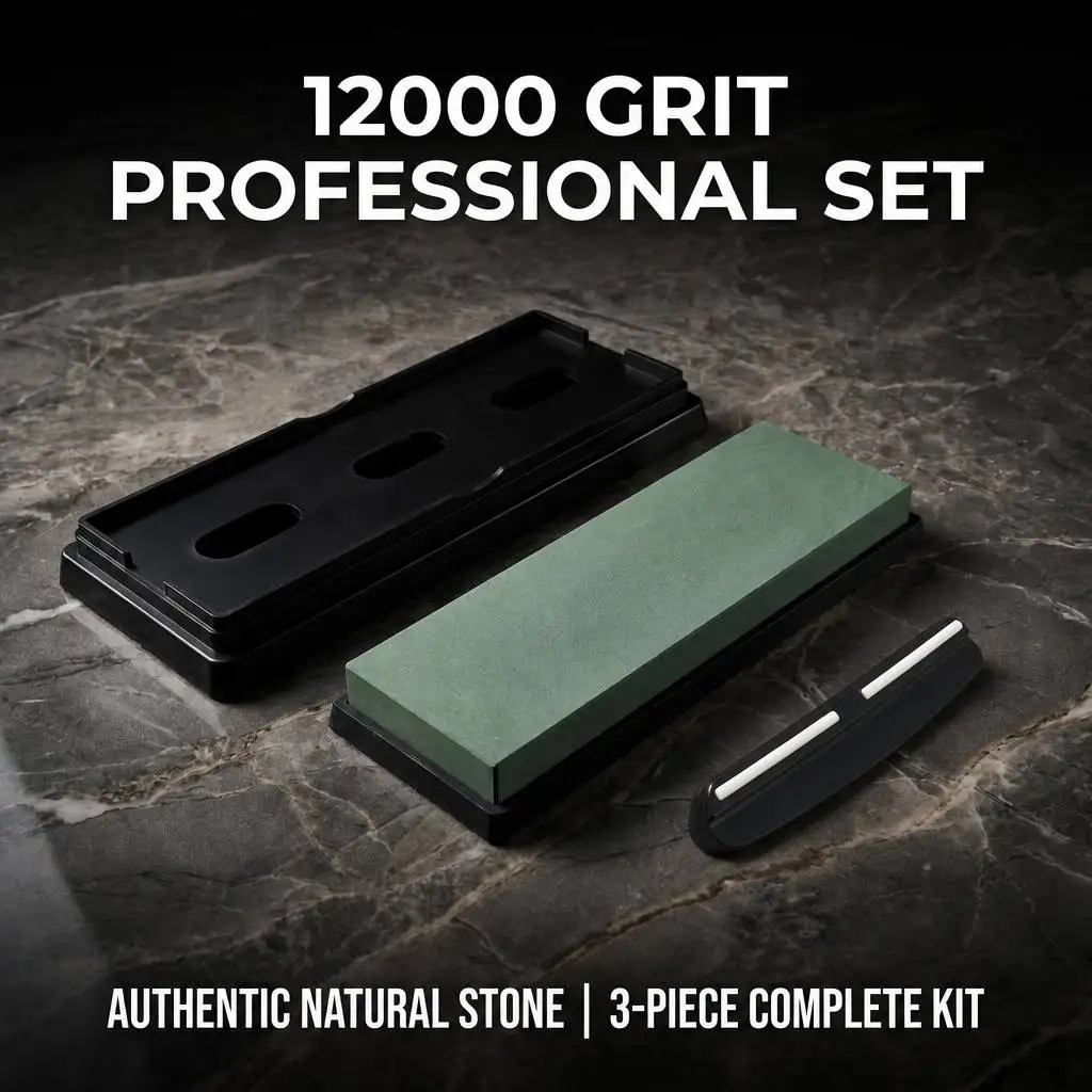 Professional 12000 Grit Natural Sharpening Stone Kit - Xingzi Metamorphic Rock Whetstone Set with Non-Slip ABS Base & Guide