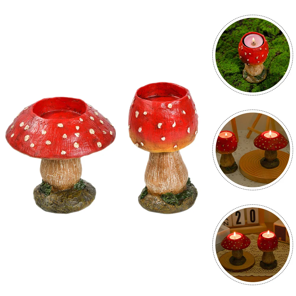 2Pcs Artistic Mushroom Stand Resin Material Stable Home Decor Tabletop Centerpiece Romantic Light