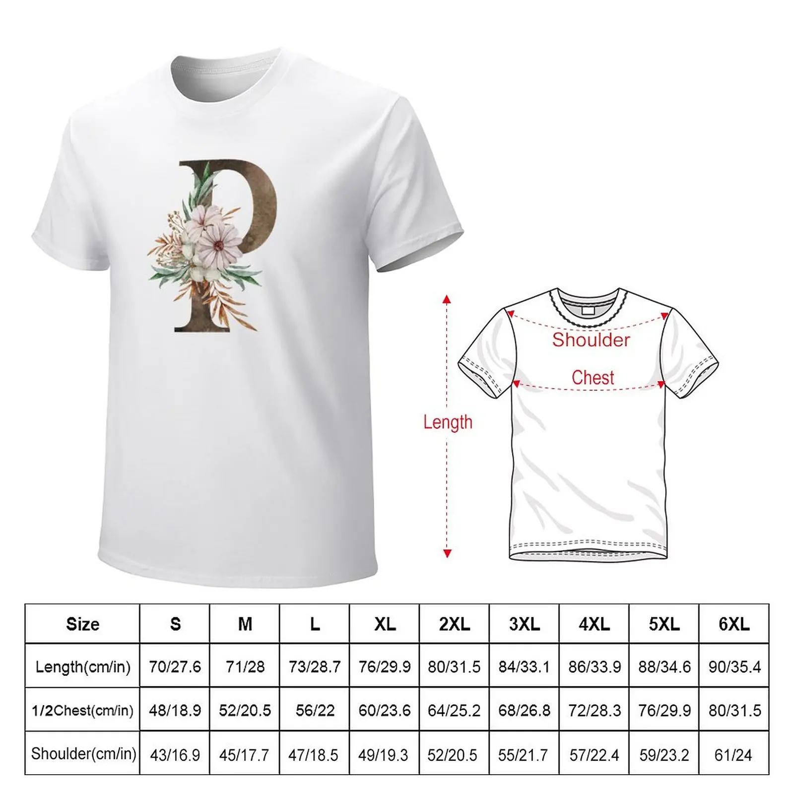 Watercolor floral P wedding monogram letter print T-Shirt animal prinfor boys anime customizeds plain white t shirts men