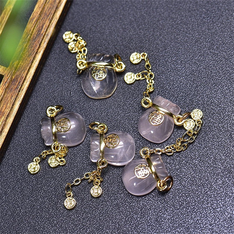 5PCS Natural Rose Quartz Money Bag Pendant Healing Gemstone Carved Figurine Gift Fashion Jewelry For Women Gift 10X14MM