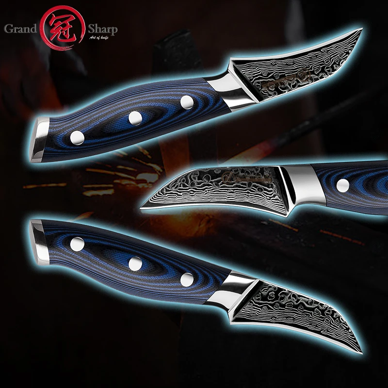 2.7 Inch Paring Knife 67 Layers Damascus Steel Kitchen Knives Fruit Peeler Vegetables Cutlery Tools with G10 Handle Grandsharp