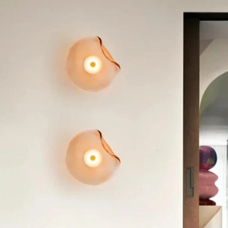 SANDYHA Nordic Circular Glass Wall Lamp Irregular Design Led Light Living Room Aisle Bedroom Decoration Study Lighting Fixtures