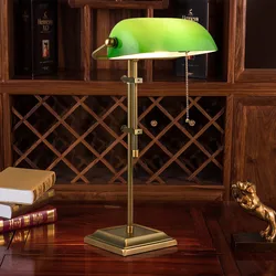 American Style Retro Bank Desk Lamp Green Adjustable Height Living Room Bedroom Study Metal Glass Bedside Lamp Bra