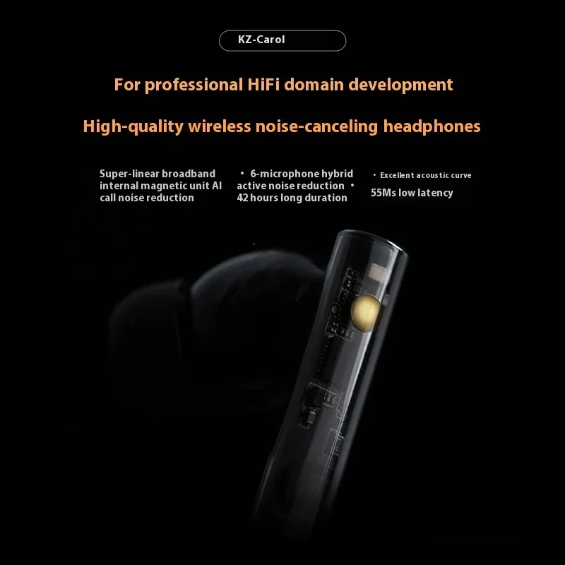 Imagem -02 - Fones de Ouvido Bluetooth Intra-auriculares kz Carol Redução de Ruído Profundo de 55db Baixa Latência Alta Fidelidade Fones de Ouvido Personalizados para Jogos e Música