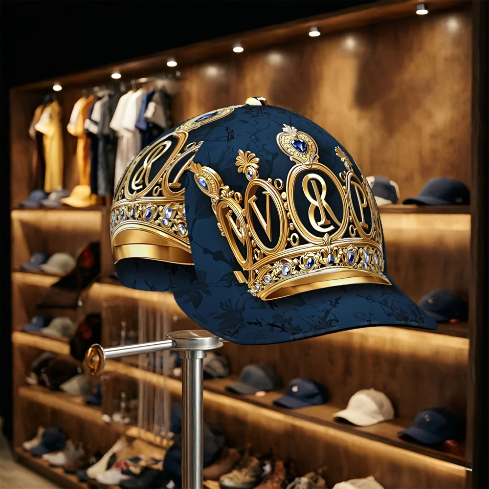 Customization Retro Royal Crown Monogram Baseball Cap With 2D Flat Printing, Elegant Vintage Style Perfect For Daily Outings Str