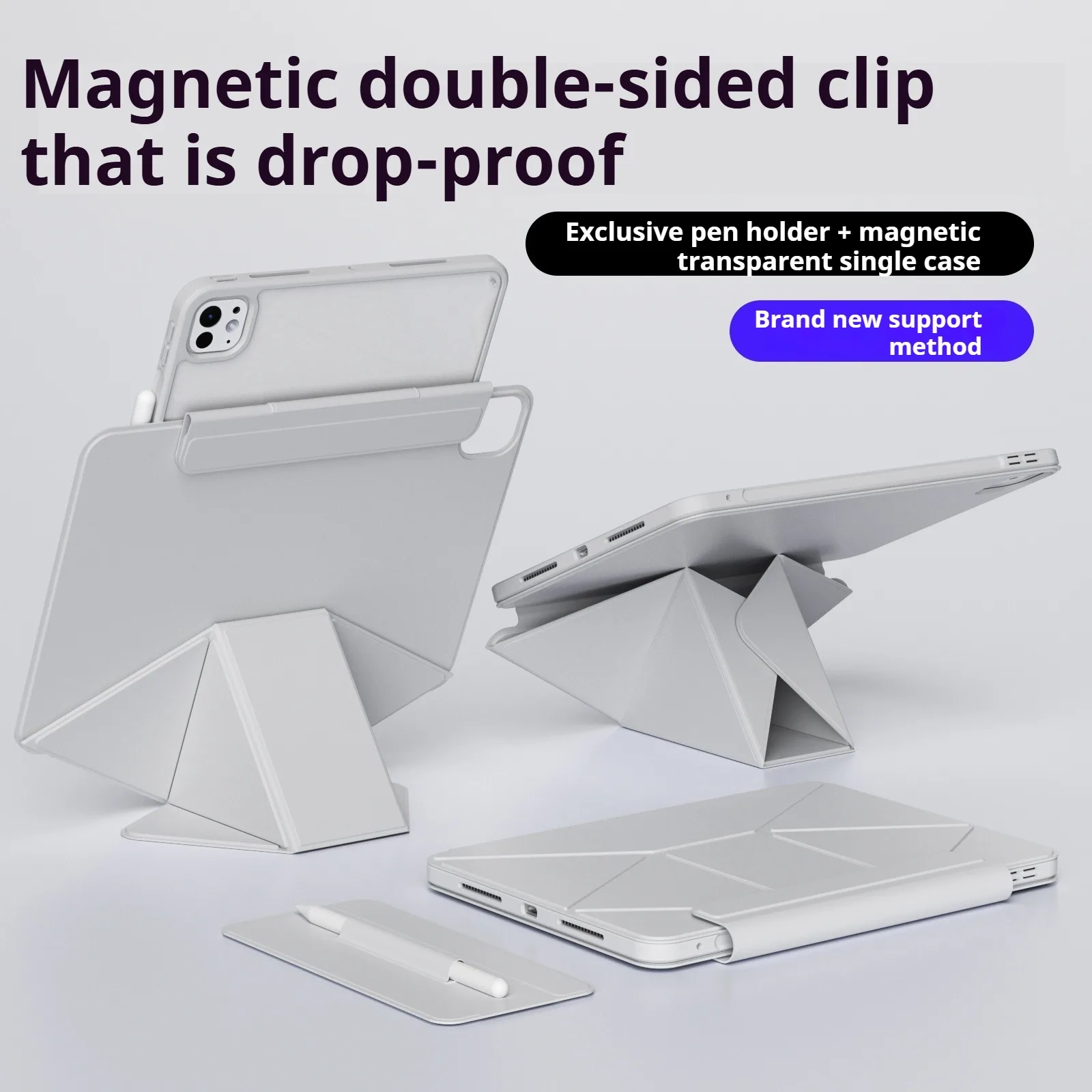 ZOYU for iPad 10/11th Increase Height Bracket Case, Magnetic Transparent Back Shell Cover iPad Pro 11 12.9 Air 4/5th 13 Mini 6/7