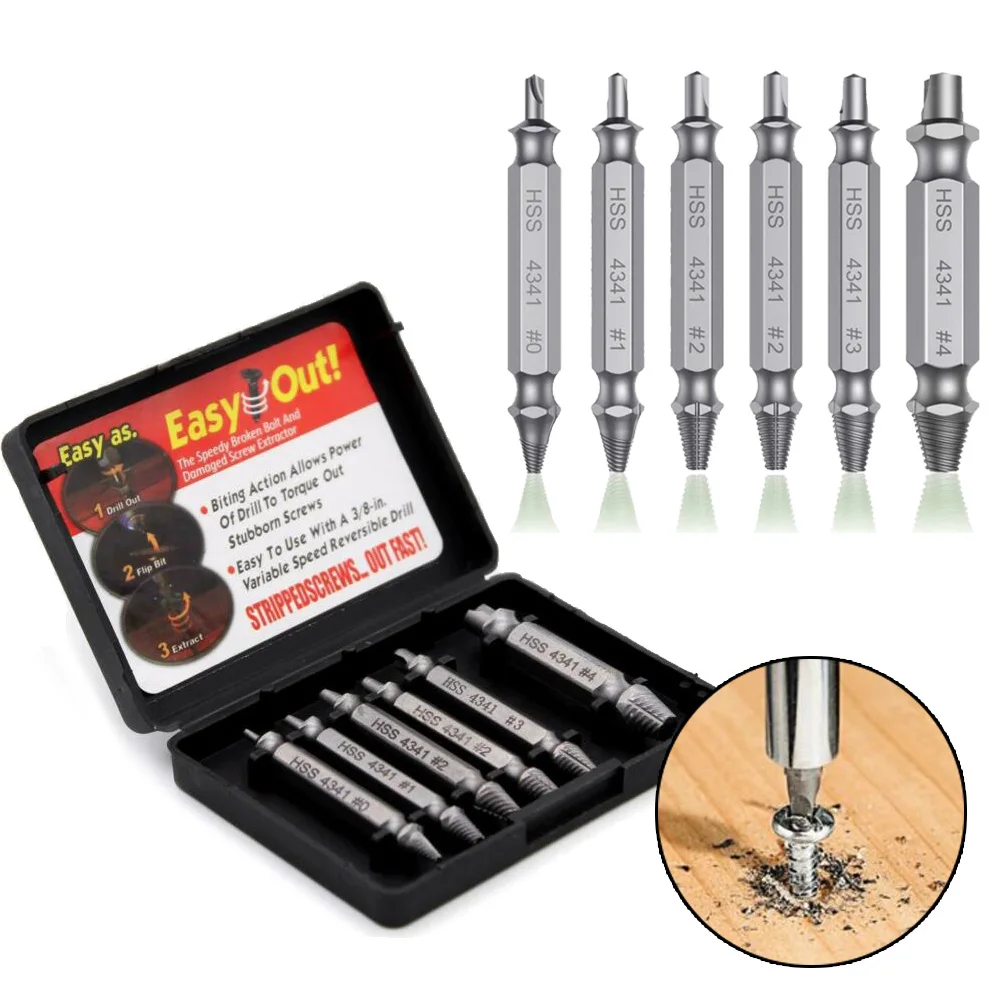 

6PCS Damaged Screw Extractor Set High Speed Steel Broken Bolt Remover Tool Kit with Double Head Design for Easy Extraction