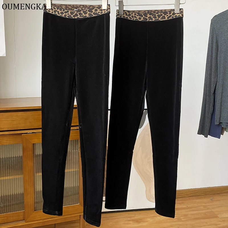 Collant dimagranti in velluto doppio spesso termico invernale da donna con pantaloni in pile Leggings in vita elasticizzati neri elasticizzati caldi leopardati