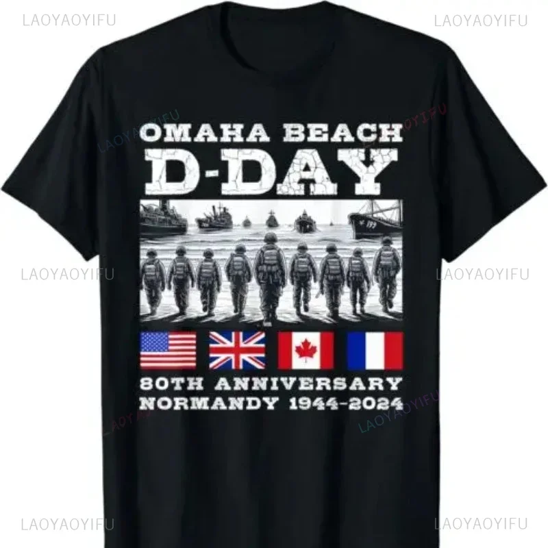 D Day 80th Anniversary Vintage 1944 2024 Normandy Landings Printing T-shirt Summer O-neck Short-sleev Casual Cotton Unisex Tees