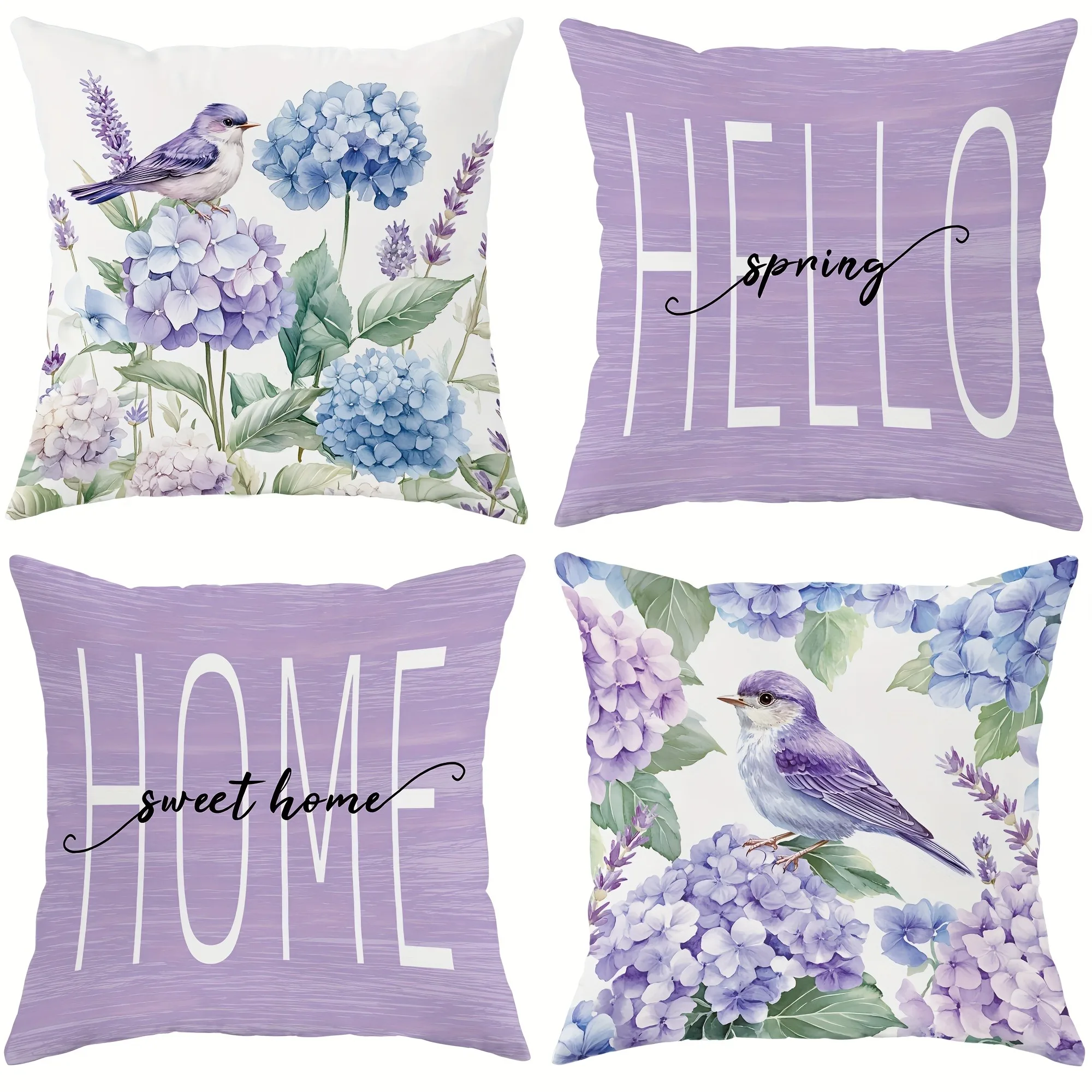 1pcs purple rhyme flowers and birds welcome spring, meet a warm home pillow cover, sofa cushion cover, room decoration