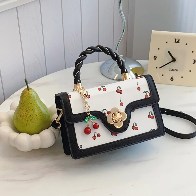Süße Umhängetasche Mode Kirsche Drucken Top-Griff Damen Luxus Quadratische Schulter Tasche Frauen Hohe Qualität Sling Geldbörse – Detail 17