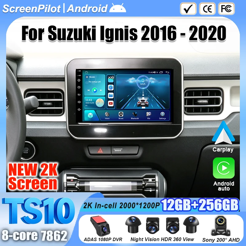 Android 16 For Suzuki Ignis 2016 - 2020 Car Radio Stereo Head Unit Multimedia Video Player GPS Navigation 2K QLED 9 Inch 8 Core