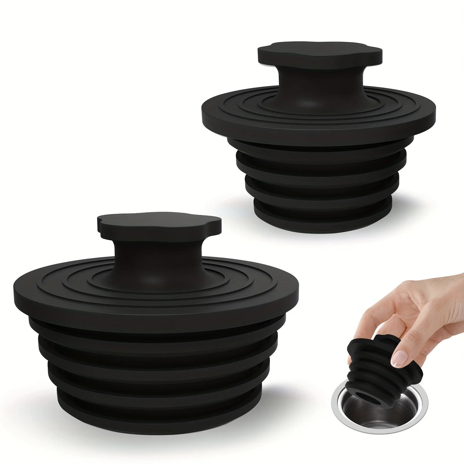 2PK Silicone Bath Plug, Ergo Handle, Leak-Proof Seal, Fits Sinks & Tubs, Tool-Free Install