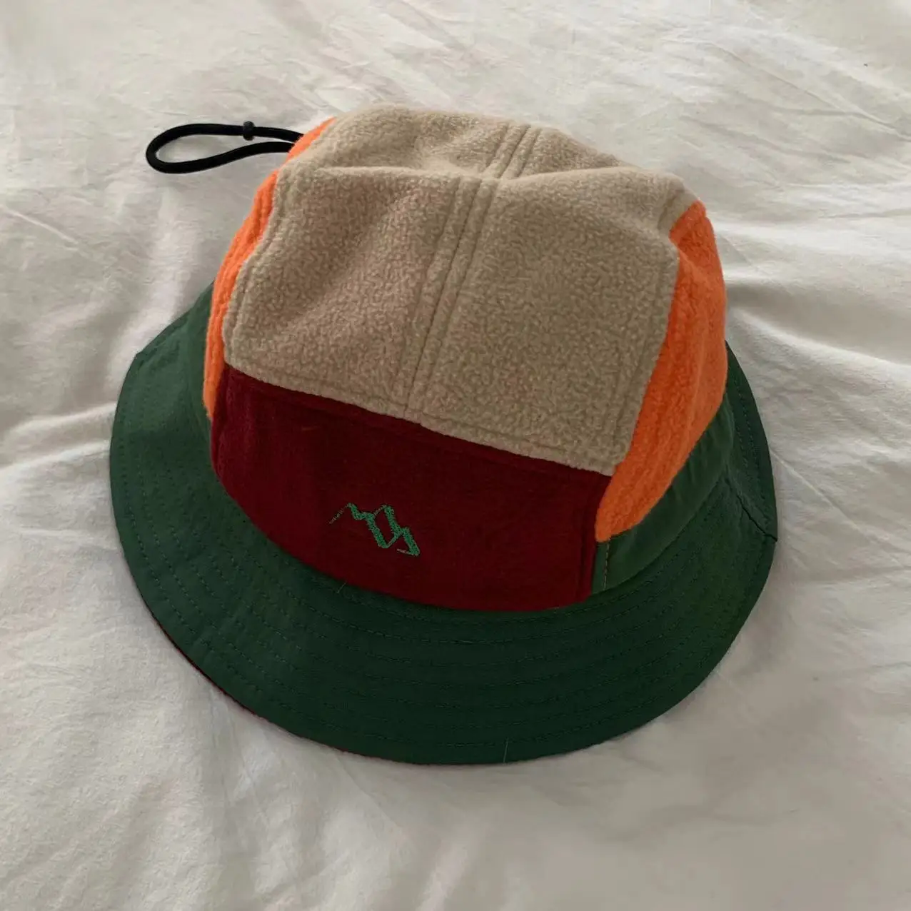 Japanese Retro Polar Fleece Color Matching Bucket Hat for Men Women Winter Embroidery Warm Fisherman Hat Mountaineering Hat