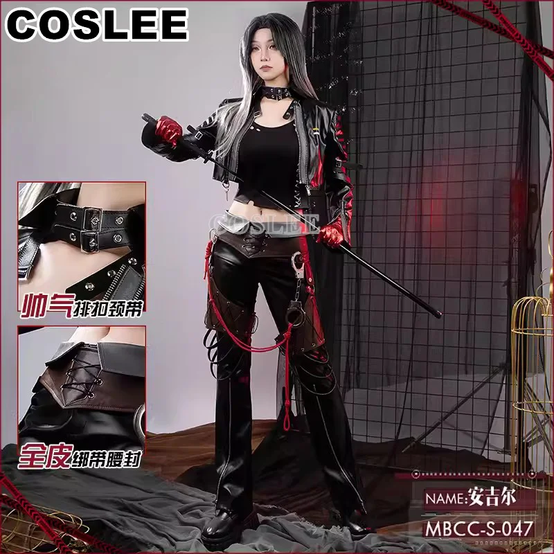 COSLEE Path To Nowhere Angell Game Suit Fashion Cool PU Leather Jacket Top Pants Cosplay Costume Halloween Party Outfit Women