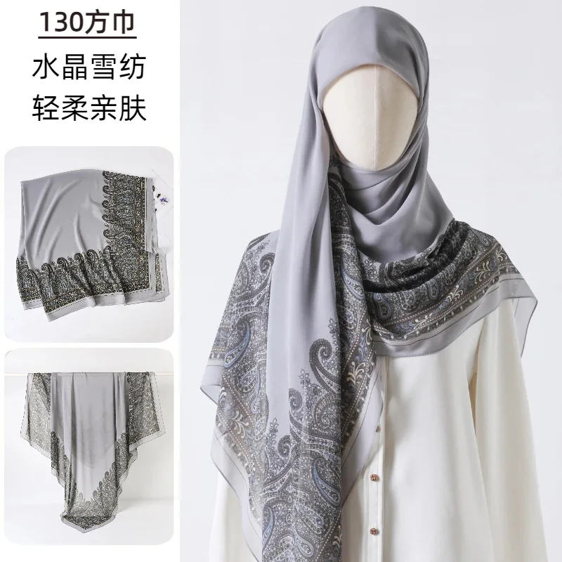 Large Square Scarf Printed Gauze high-end Feel Silk Scarf Thin Shawl Ethnic Headscarf Women SJ2
