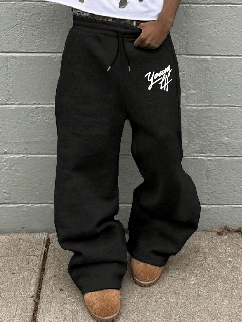 

Мужские прямые спортивные штаны с принтом, свободный крой, уличная одежда, повседневная, удобная, подходит для занятий спортом