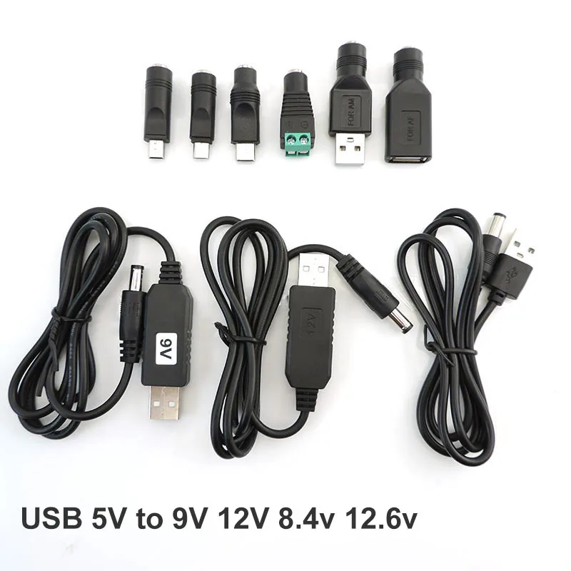 USB 5V to 9v 12v 12.6V 8.4v boost line power to DC 5.5x2.1mm male mini 5pin type c Step UP Module connector Cable Converter