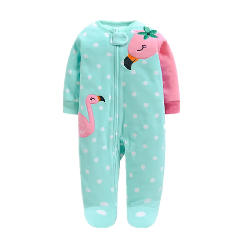 Footed Warm Baby Rompers 2024 Fall Winter Cute Animal Micro Polar Fleece Babe Pajamas Infant Sleepwear 0/3-18M