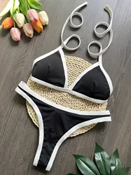 black and white Solid color Bikini Set woman's Summer Swimsuit Two Piece Swimwear