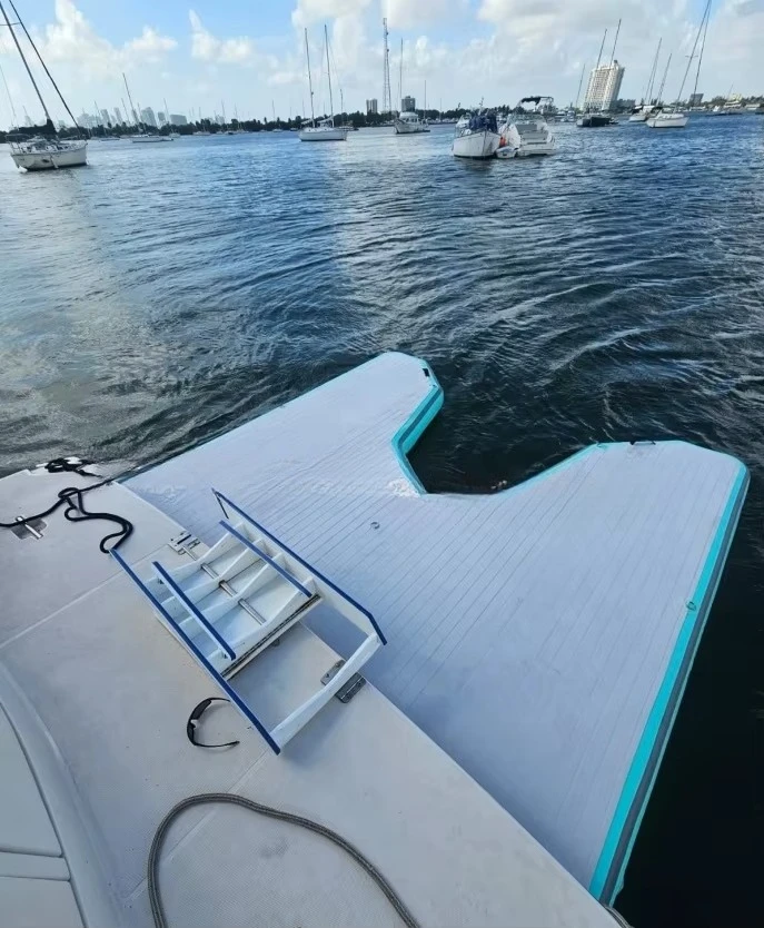 Inflatable marina Pvc slide water island yacht marina platform sunbathing