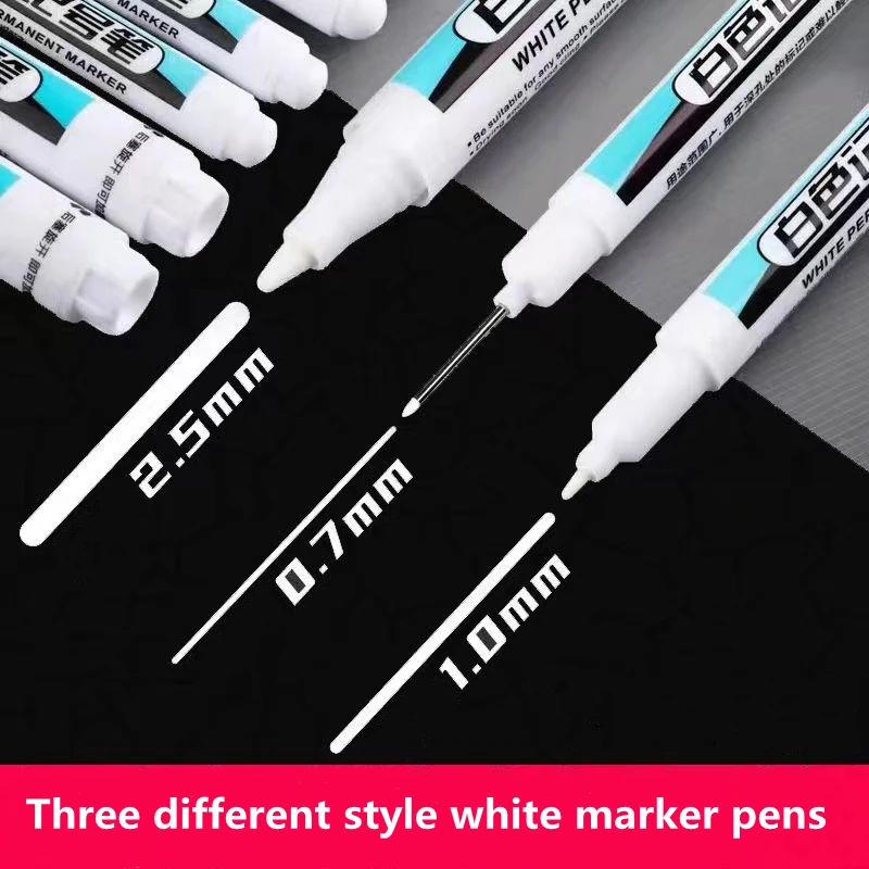 1//2/3Pcs/Set For Metal Long Head Marker Pens Oily Waterproof Plastic Large Capacity White Marker Pen Stationery 0.7/1.0/2.5mm