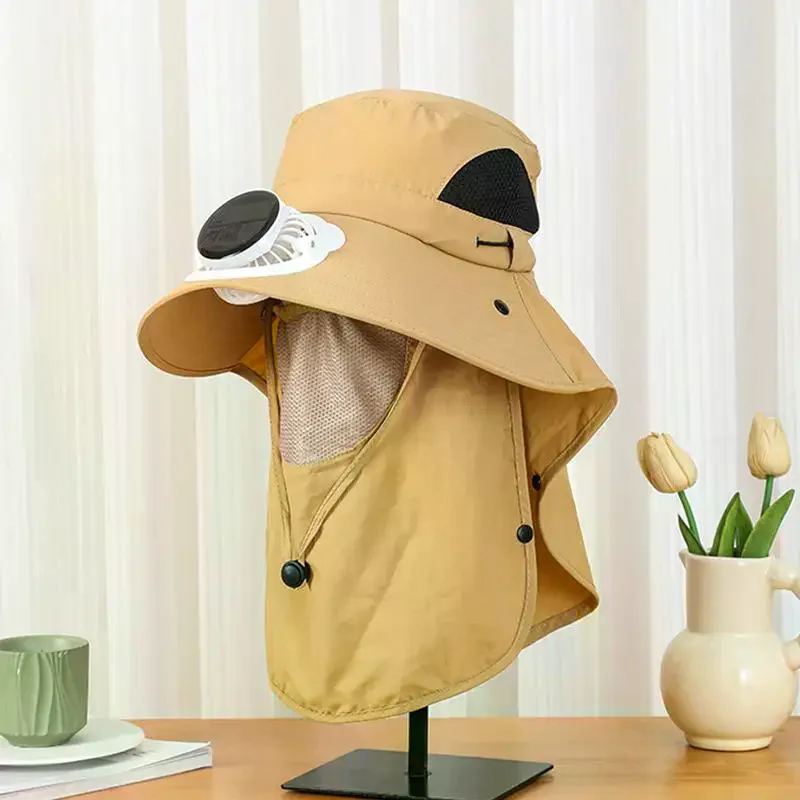 Men Fan Hat With Solar Panel Wide-Brimmed Shawl Fishing Hat Solar USB Charging UV-Protection Outdoor Hat