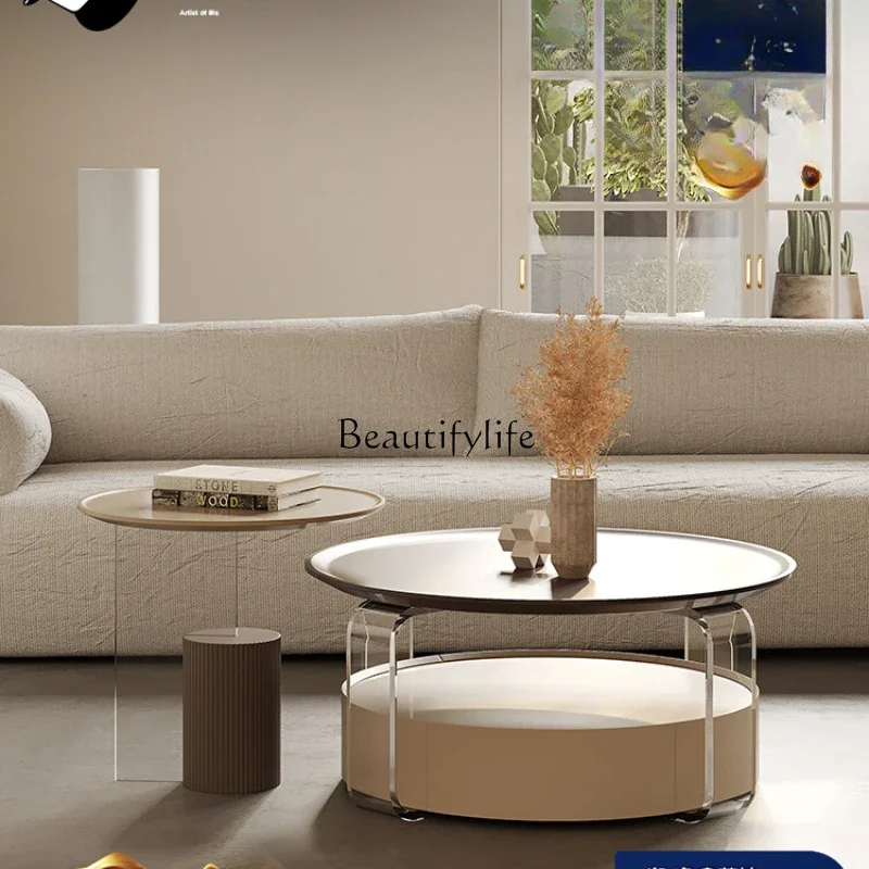 

French cream wind acrylic coffee table living room household small apartment simple round coffee table