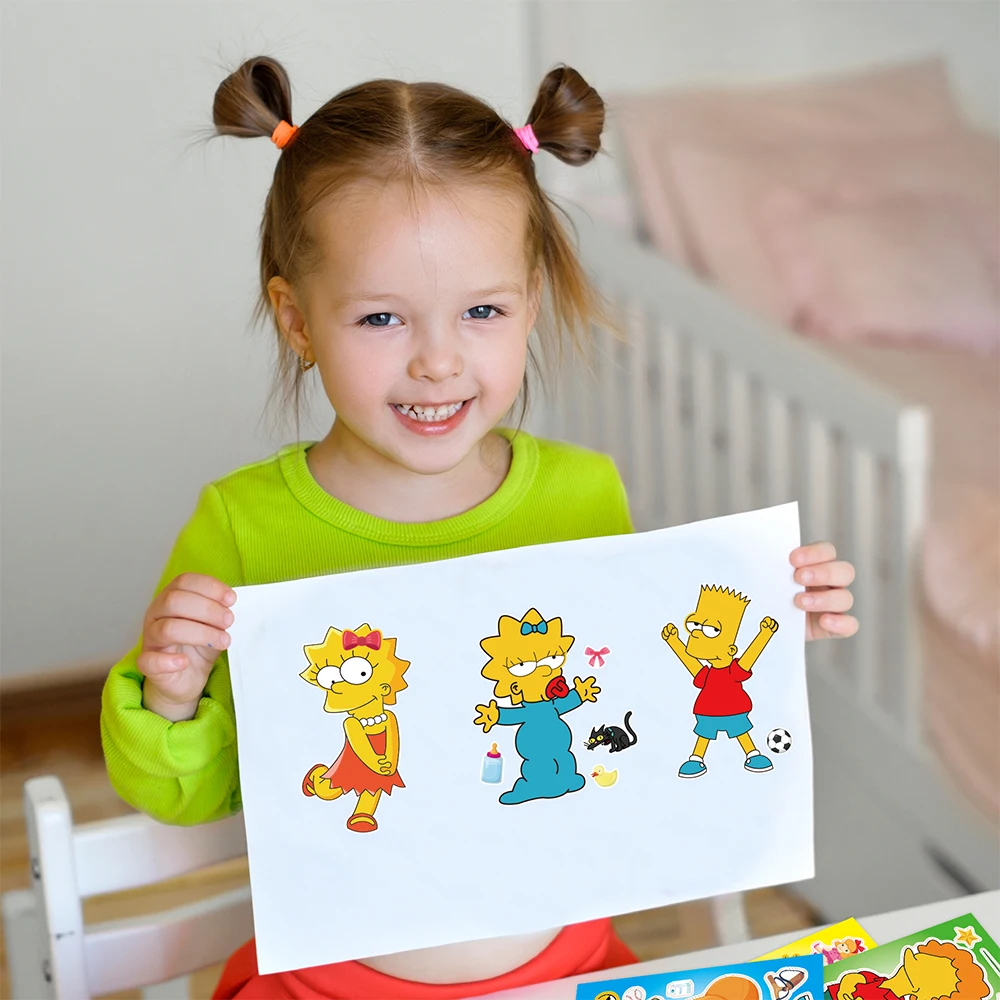 8/16 feuilles les Simpsons dessin animé Puzzle autocollants faire un visage enfants bricolage drôle assembler Puzzle décalcomanies enfants jouet éducatif