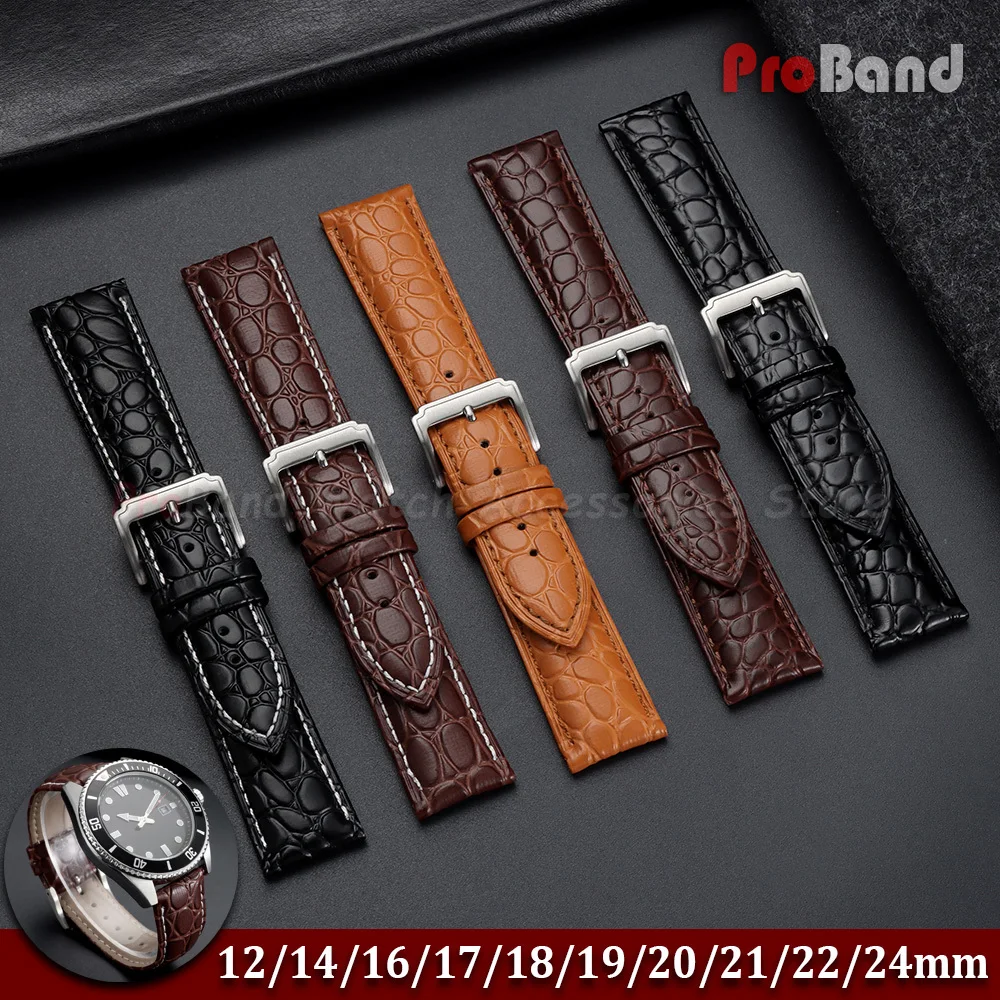 12/14/16/17/18/19/20/21/22/24mm Litchi Pattern Leather Watch Band Universal Watch Strap for Men Women High-quality Wristband