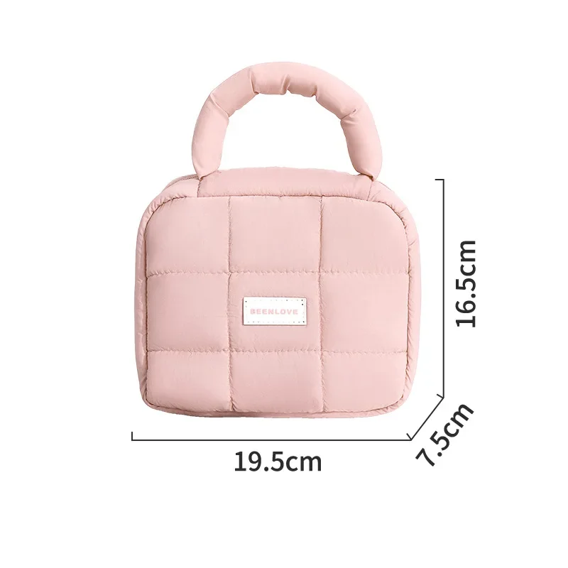 Puff square storage bag candy-colored cotton-filled soft portable cosmetic bag cosmetic bag large-capacity high-end sense