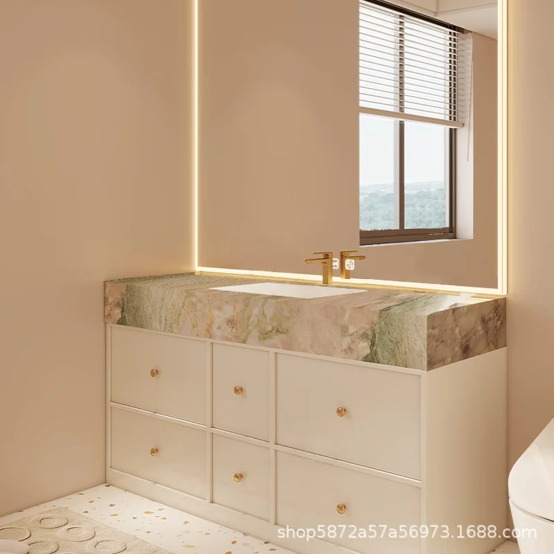 French Bathroom Cabinet Rock Seamless Ceramic Integrated Basin Bathroom Cabinet Washbasin Countertop Cabinet Toilet Furniture