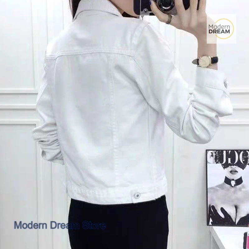 Korean style white coat denim jacket women's spring and autumn new fashion short loose long sleeve Joker casual jacket vest