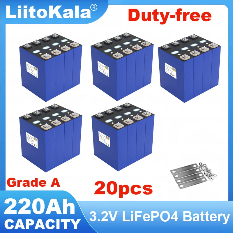 

20pcs LiitoKala 3.2V 220Ah LiFePO4 Battery Lithium iron phosphate cell For 4s 12v 24v Campers Golf Cart Off-Road Solar TAX FREE