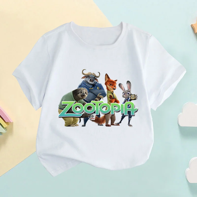 Zootopia Nick Wilde Judy Hopps Print Cartoon Kids T-shirt Children's Clothes Summer Baby Girls Tops Boys Short Sleeve T shirts