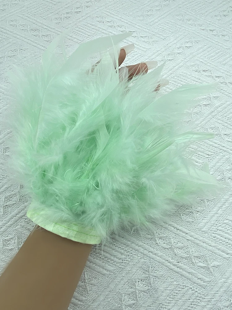 Fluffy Fur Feather Cuffs Women Real Fur Ostrich Feather Arm Cuff Fashion Suit Top Hand Cuffs Accessories Snap Bracelets 35 Color