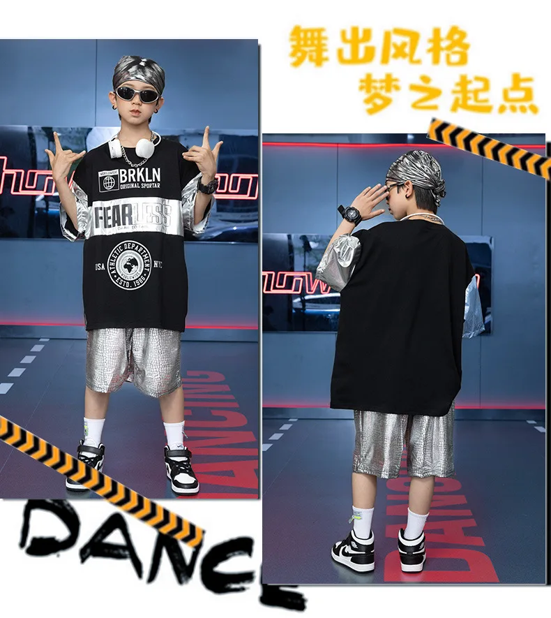 [15-70KG] conjunto de camiseta holgada con alfabeto para niños, conjunto de baile callejero de Hip Hop para niño, traje de estilo callejero de tendencia japonesa y coreana para niña