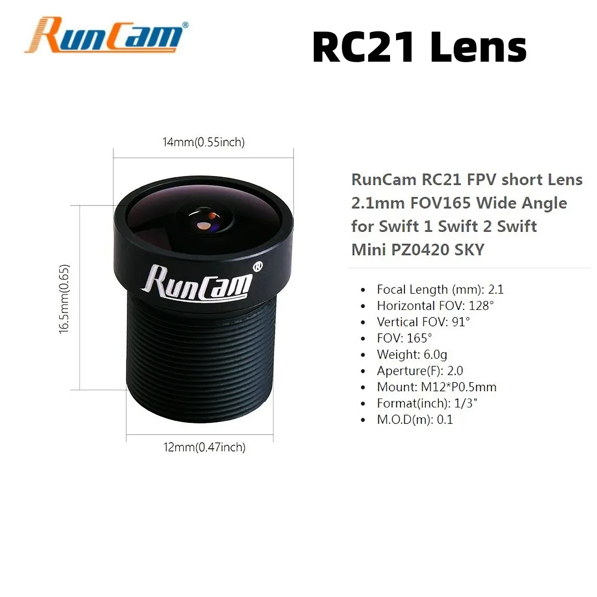 RunCam Replacement 2.1mm 2.3mm Lens RC5L RC18M RC21 RC21M RC23 RC23M Replace Lens For Swift RACE Eagle Camera Accessories