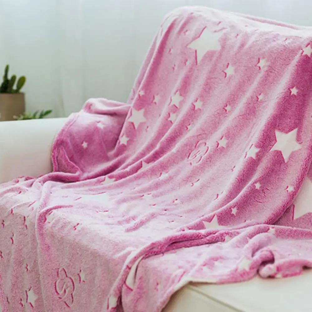 Glow Dark Blanket Star Gift for Couples Soft Glow Dark Star Pattern Pink Fleece Blanket for Girls Women Cute for Teens