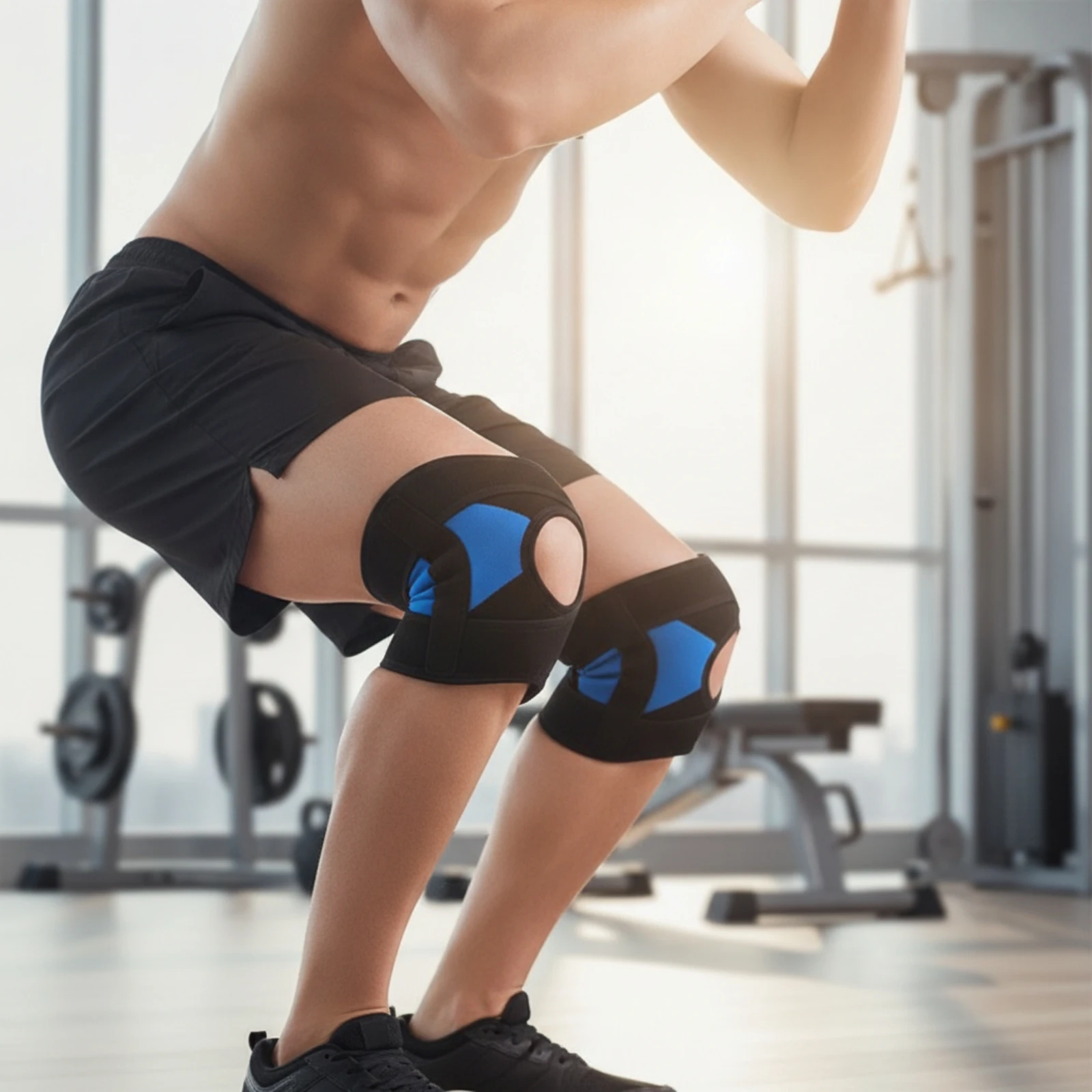 Knee Brace with Side Stabilizers Cross-over Knee Support Wrap Secure Fit Low-Profile for Athletes, Sports, Daily Activity