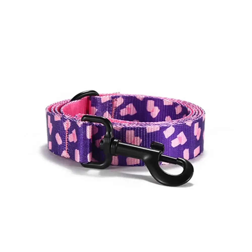 Personalized Dog Collar with Free Engraving, Matching Pet Leash,Customzied Contacts Buckle, Pink Candy Purple Pet Collar