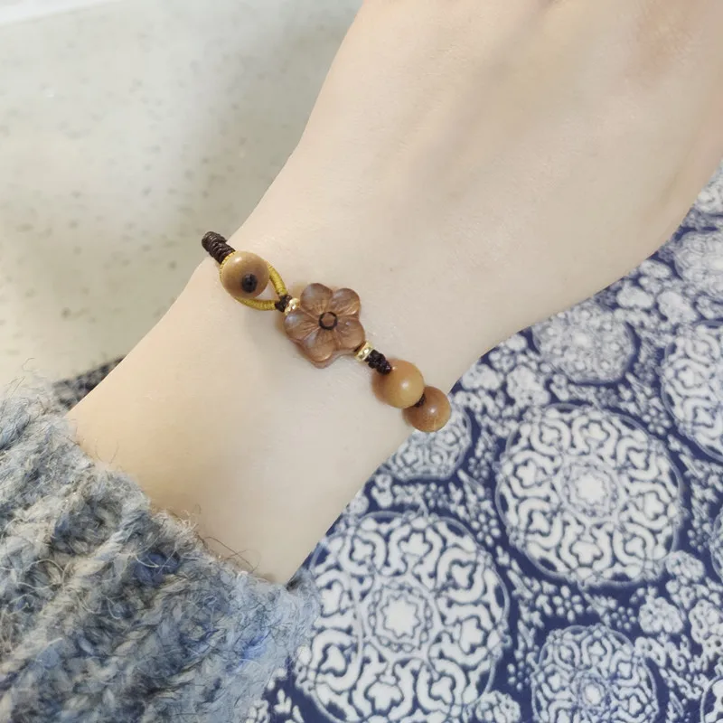 Spend Your Time Peach Wood Bracelet Peach Blossom Lucky Carrying Strap Female Incense Wood White Sandalwood with Beads Bracelet