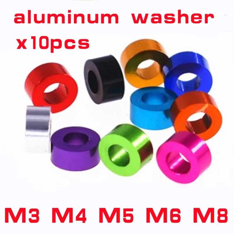 

10pcs M4 M5 M6 M8 colourful Aluminum flat washer bushing gasket round hollow no thread standoff spacer thickness 2-10mm