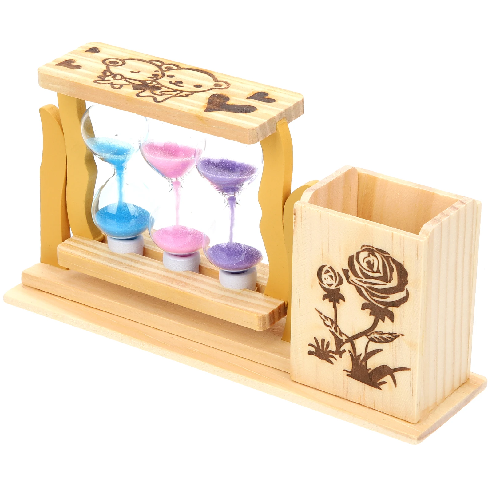 

Wooden Pencil Holder Desk Organizer Pen Storage with Hourglass Decor Home Office Decoration Creative Birthday Gift Idea